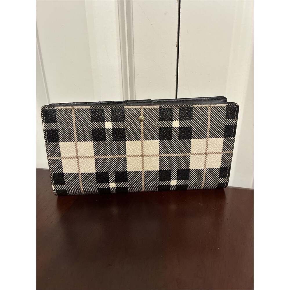 KATE SPADE Black Tan Tartan Plaid Foldover Wallet  READ
